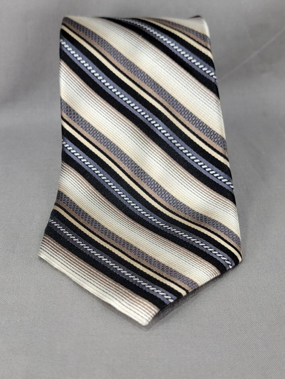 Platinum Designs Necktie Tie Men's Diagonal Stripe Ivory Gray Tan Black